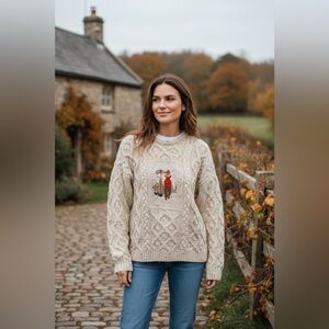 Acorn Beige Sweater with Festive Embroidery
